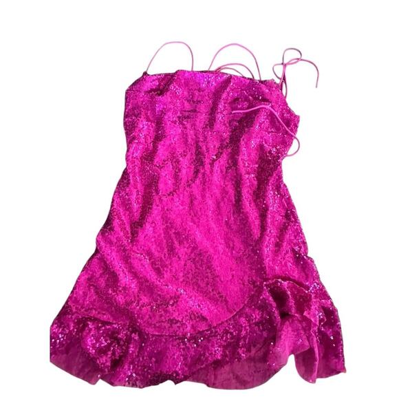 Lucy In The Sky Women's Sequin Pink Cowl Neck Party Mini Dress Size Large - Picture 3 of 9